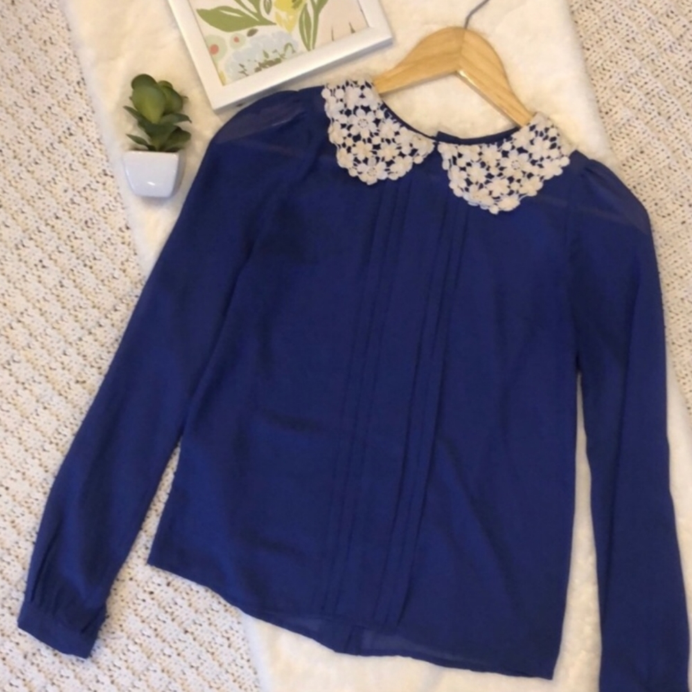 Long Sleeve Royal Blue Blouse w Peter Pan Collar